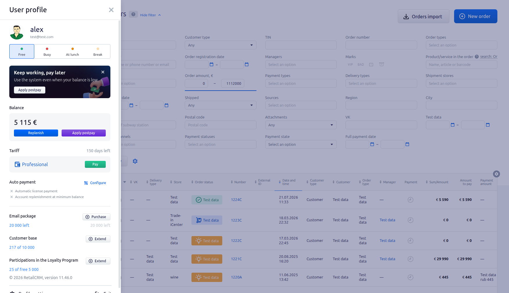 Offer to set up post-payment in the user profile